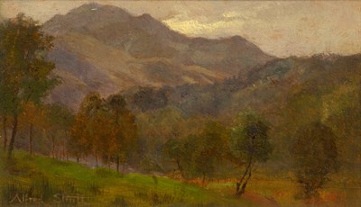 Lot 385 - Alfred Strutt (1856-1924) A mountain landscape...