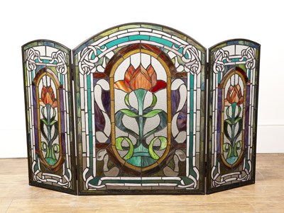 Lot 41 - Stained glass triptych panel or firescreen...