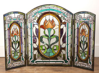 Lot 41 - Stained glass triptych panel or firescreen...
