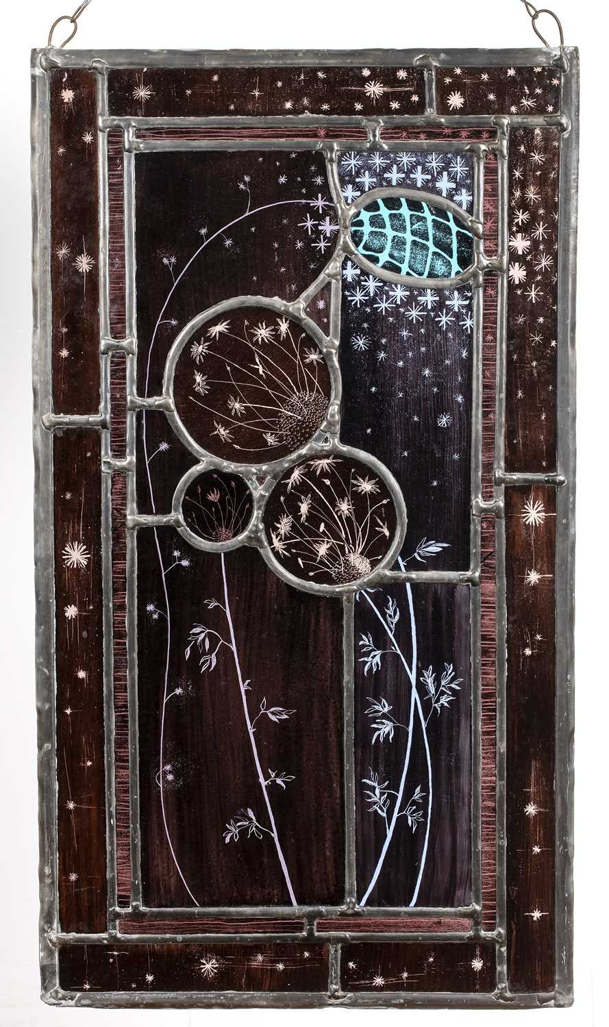 Lot 86 - Contemporary stained and etched glass panel,...