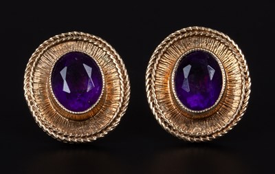 Lot 35 - A pair of amethyst earrings