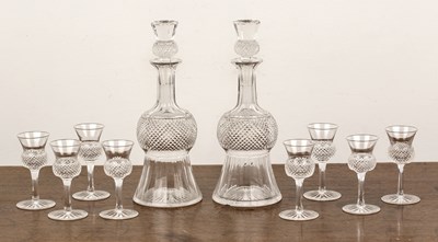 Lot 231 - Pair of Scottish cut glass thistle decanters...