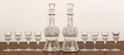 Lot 231 - Pair of Scottish cut glass thistle decanters...