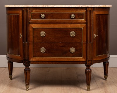 Lot 362 - A 19th century marble-topped demi-lune side cabinet