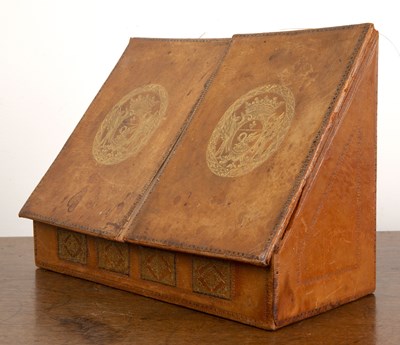 Lot 52 - Leather desk or stationery box with gilded and...