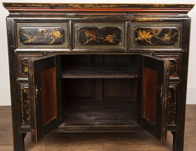 Lot 63 - Elm side cupboard Chinese provincial, with a...