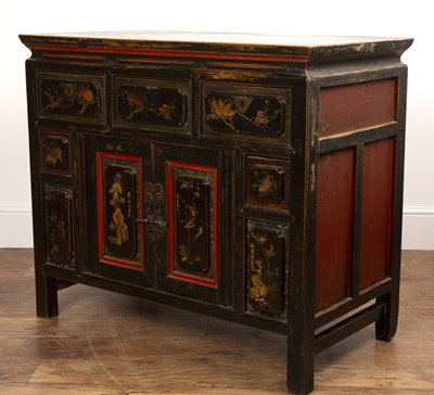 Lot 63 - Elm side cupboard Chinese provincial, with a...