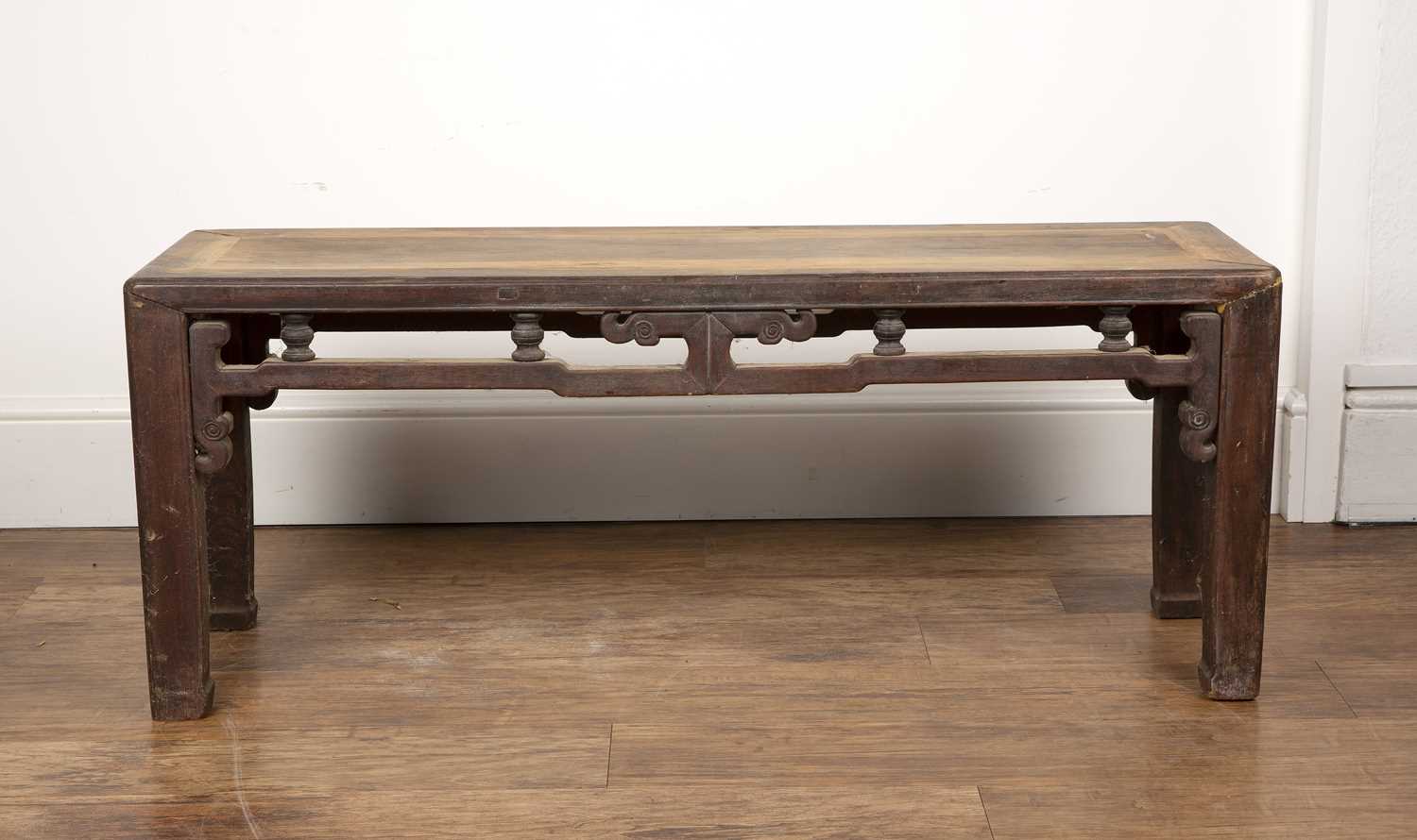 Lot 62 - Hardwood bench/low table Chinese, with carved...