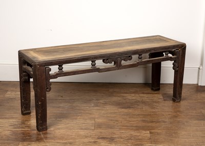 Lot 62 - Hardwood bench/low table Chinese, with carved...