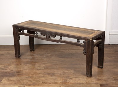 Lot 62 - Hardwood bench/low table Chinese, with carved...