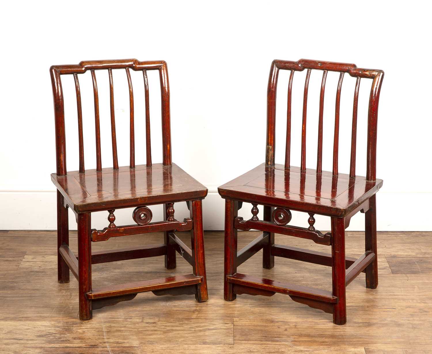 Lot 33 - Pair of stained wood child's chairs Chinese...