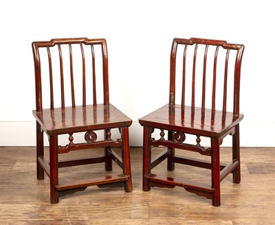 Lot 33 - Pair of stained wood child's chairs Chinese...