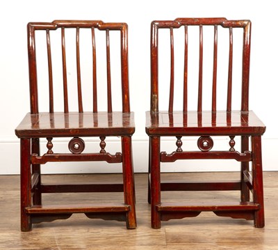 Lot 33 - Pair of stained wood child's chairs Chinese...