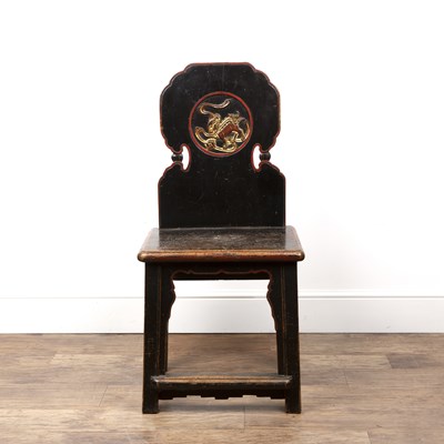Lot 64 - Black and gold lacquer marriage chair Chinese,...