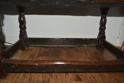 Lot 31 - Oak tip up table/hall chair 17th Century style,...