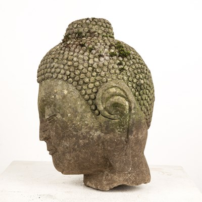 Lot 29 - Reconstituted stone model Buddha's head 28cm high
