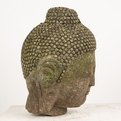 Lot 29 - Reconstituted stone model Buddha's head 28cm high