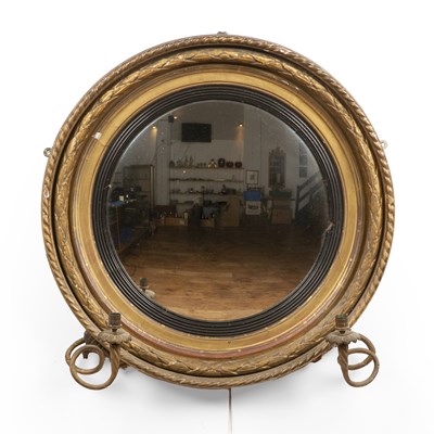 Lot 35 - Gilt convex girandole mirror 19th Century,...