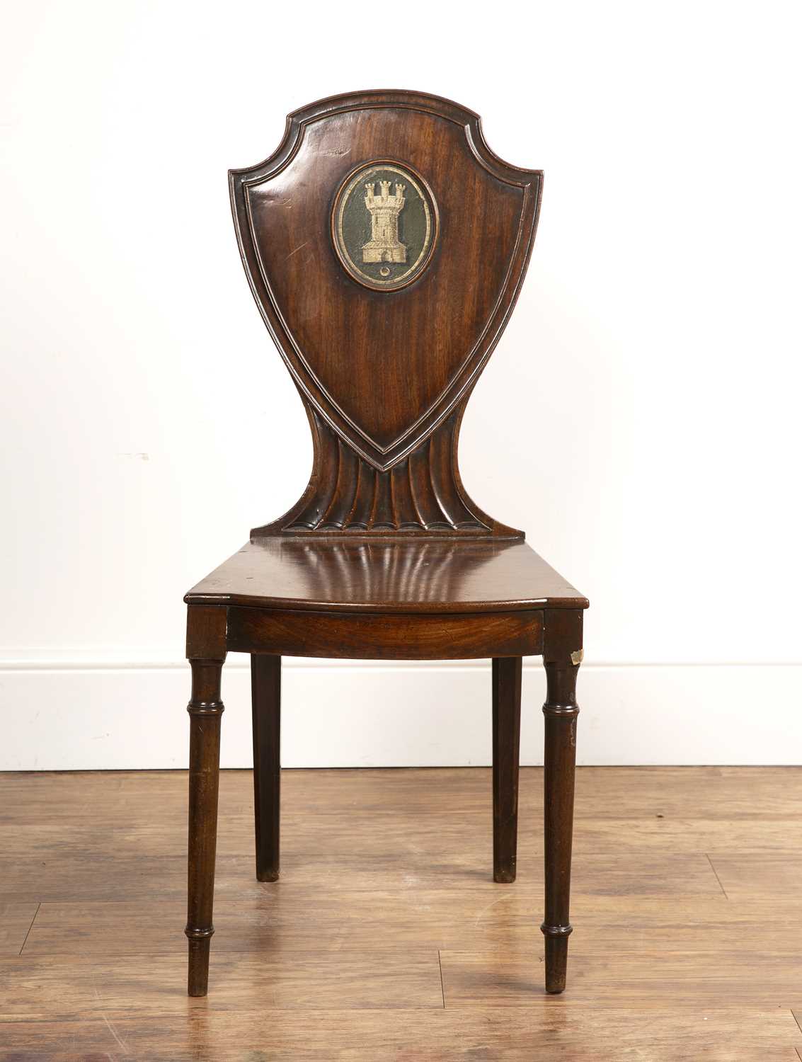 Lot 37 - Mahogany hall chair 19th Century, with shield...