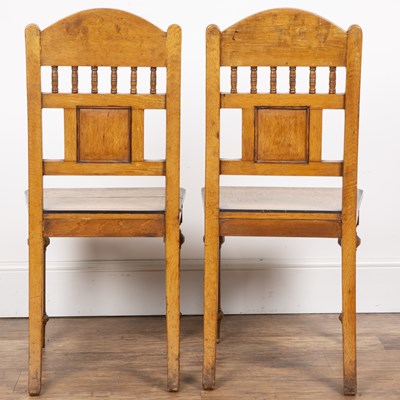 Lot 32 - Aesthetic movement pair of oak hall chairs,...