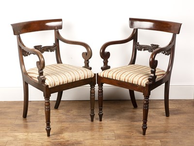 Lot 58 - Pair of mahogany elbow chairs  Regency, with...