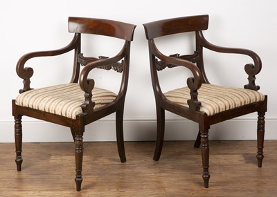 Lot 58 - Pair of mahogany elbow chairs Regency, with...