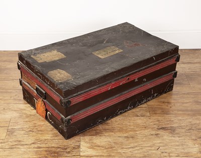 Lot 93 - Old tin trunk 1930s with labels P and O.S.N.Co...