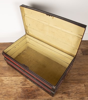 Lot 93 - Old tin trunk 1930s with labels P and O.S.N.Co...
