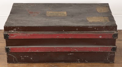 Lot 93 - Old tin trunk 1930s with labels P and O.S.N.Co...