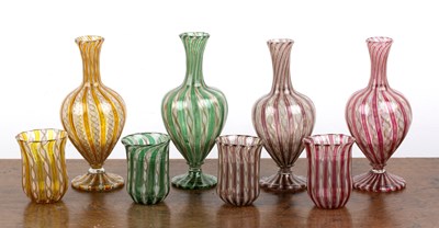 Lot 281 - Set of four Venetian latticino glass water...