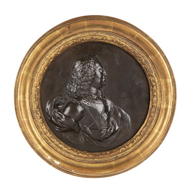 Lot 14 - A King George II bronze portrait plaque, The...
