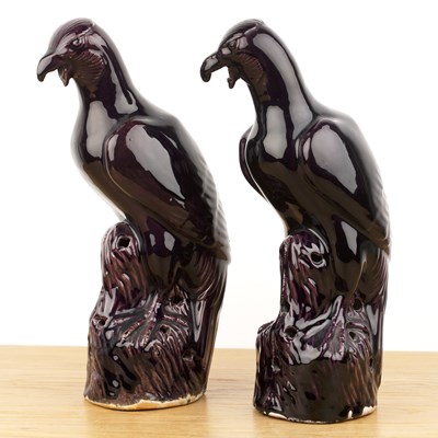 Lot 176 - Pair of aubergine model falcons Chinese, 19th...