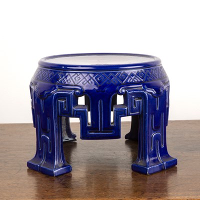 Lot 296 - Majolica blue ground stand in the Chinese...