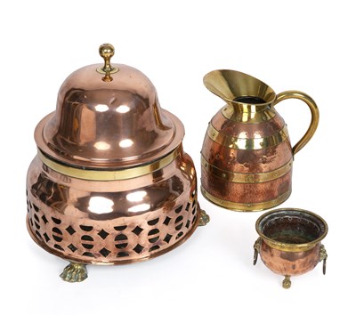 Lot 123 - A 19th century copper foot warmer with paw...