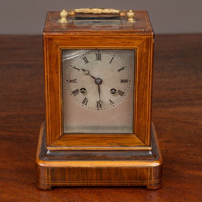Lot 137 - A late 19th century inlaid rosewood cased mantle clock