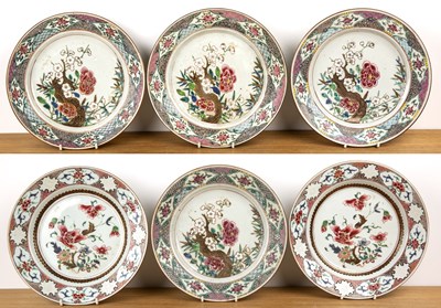 Lot 496 - Six famille rose plates Chinese, 18th Century...