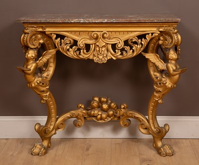 Lot 100 - A gold-painted marble-topped console table