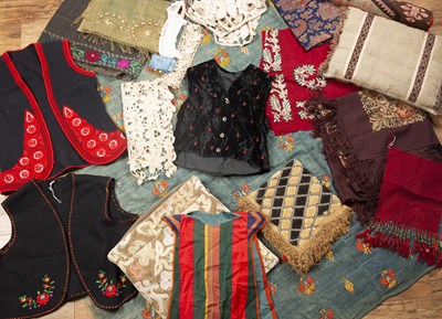 Lot 174 - Group of textiles including two Central Asian...