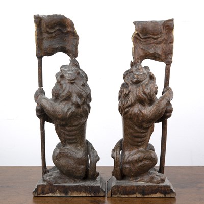 Lot 300 - Pair of armorial newel posts or finials in the...