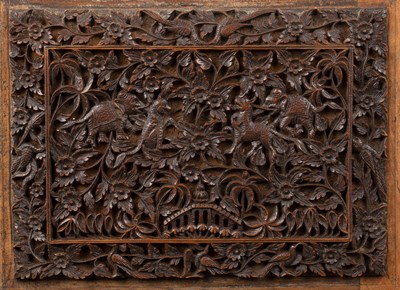 Lot 55 - Framed Burmese carved panel with open-fretwork...