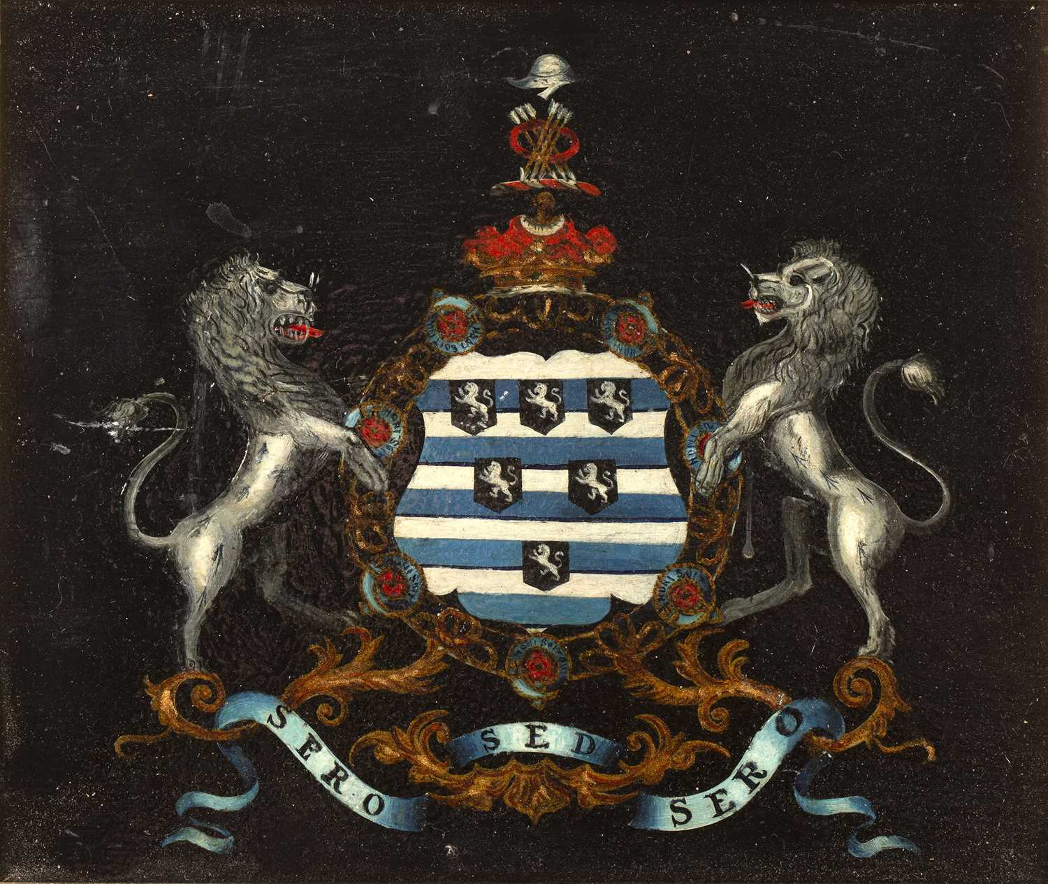 Lot 132 - Heraldic crest study with motto 'Sero Sed Sero'...