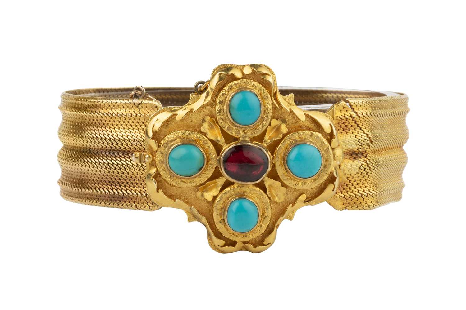 Lot 31 - A yellow precious metal bracelet, of woven...