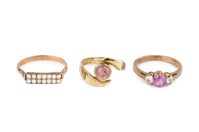 Lot 39 - A 9ct gold dress ring, set with a single pink...