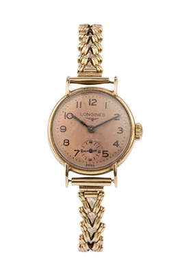 Lot 410 - A lady's 9ct gold wristwatch by Longines, the...