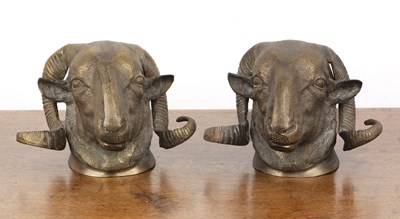 Lot 306 - Pair of decorative bronze ram's heads 20th...