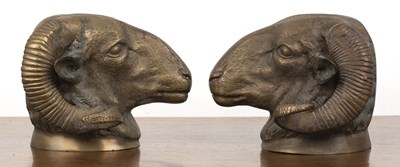 Lot 306 - Pair of decorative bronze ram's heads 20th...