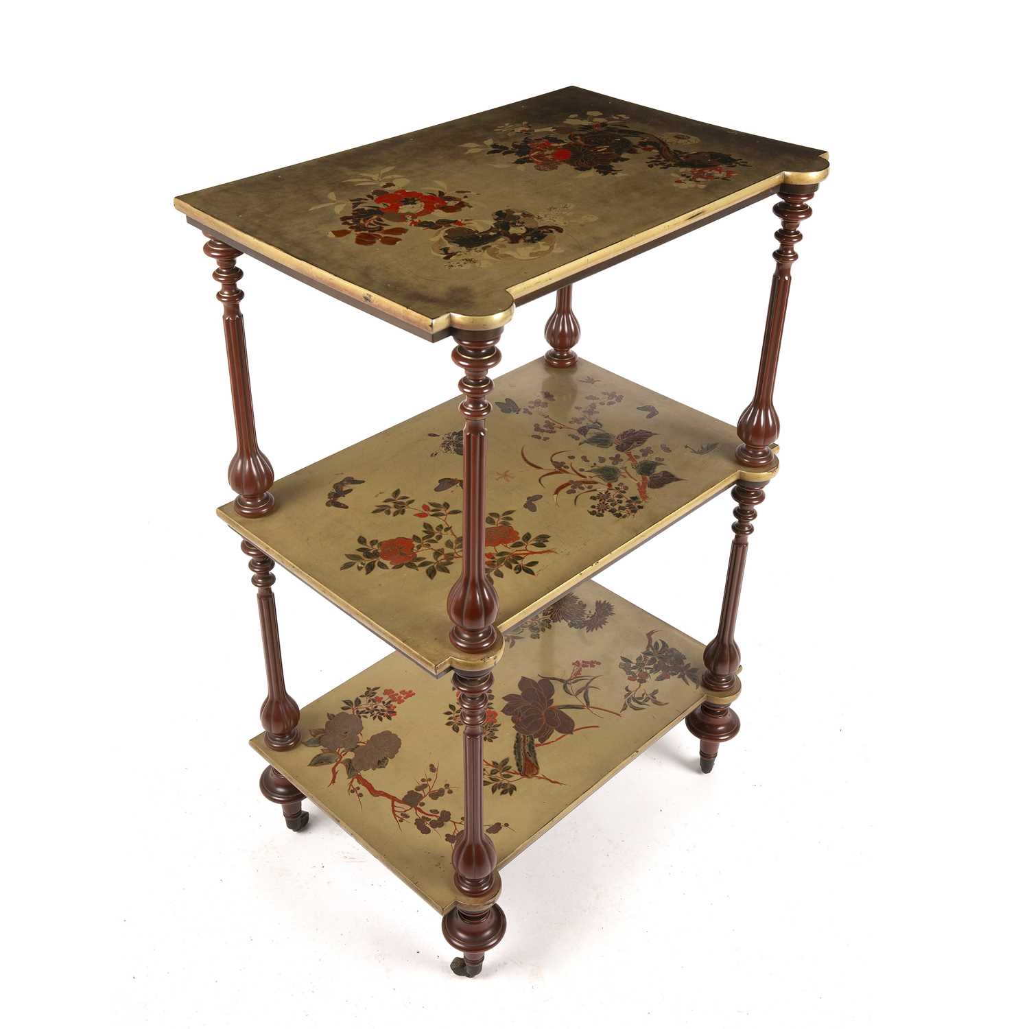 Lot 7 - A 19th century chinoiserie lacquered whatnot...