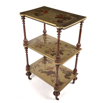 Lot 7 - A 19th century chinoiserie lacquered whatnot...