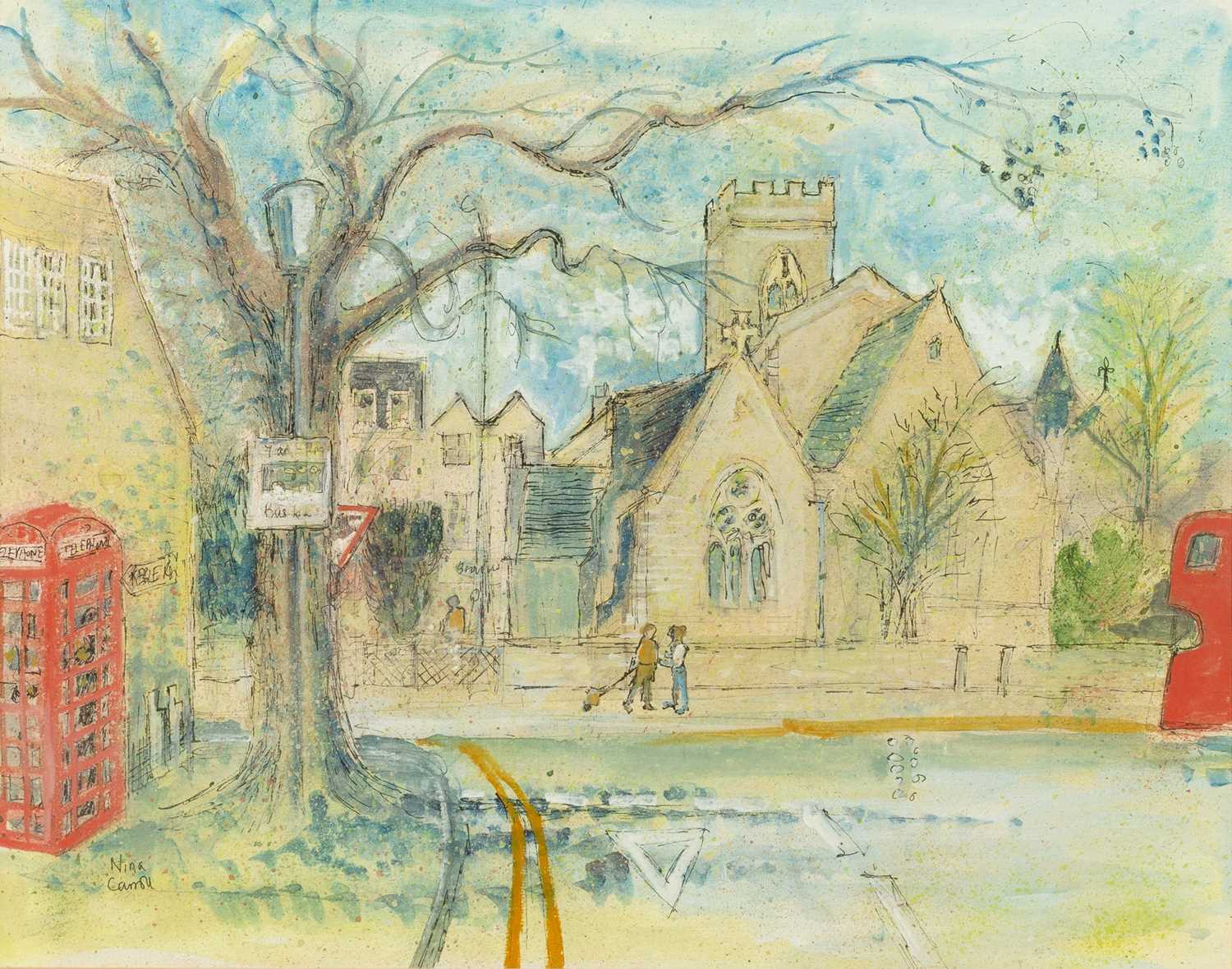 Lot 42 - Nina Carroll (1932-1990) Church, signed,...