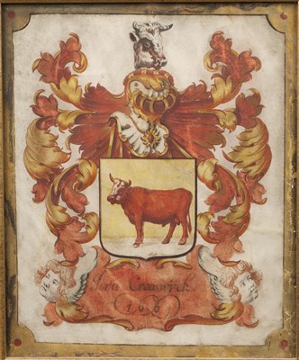 Lot 133 - European Coat of Arms 'Jorvis Crooswick 1693',...